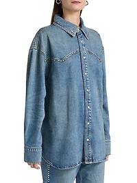 Neo-Nostalgia Texas Blue Studded Denim Oversized Shirt