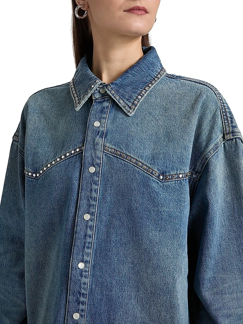Neo-Nostalgia Texas Blue Studded Denim Oversized Shirt