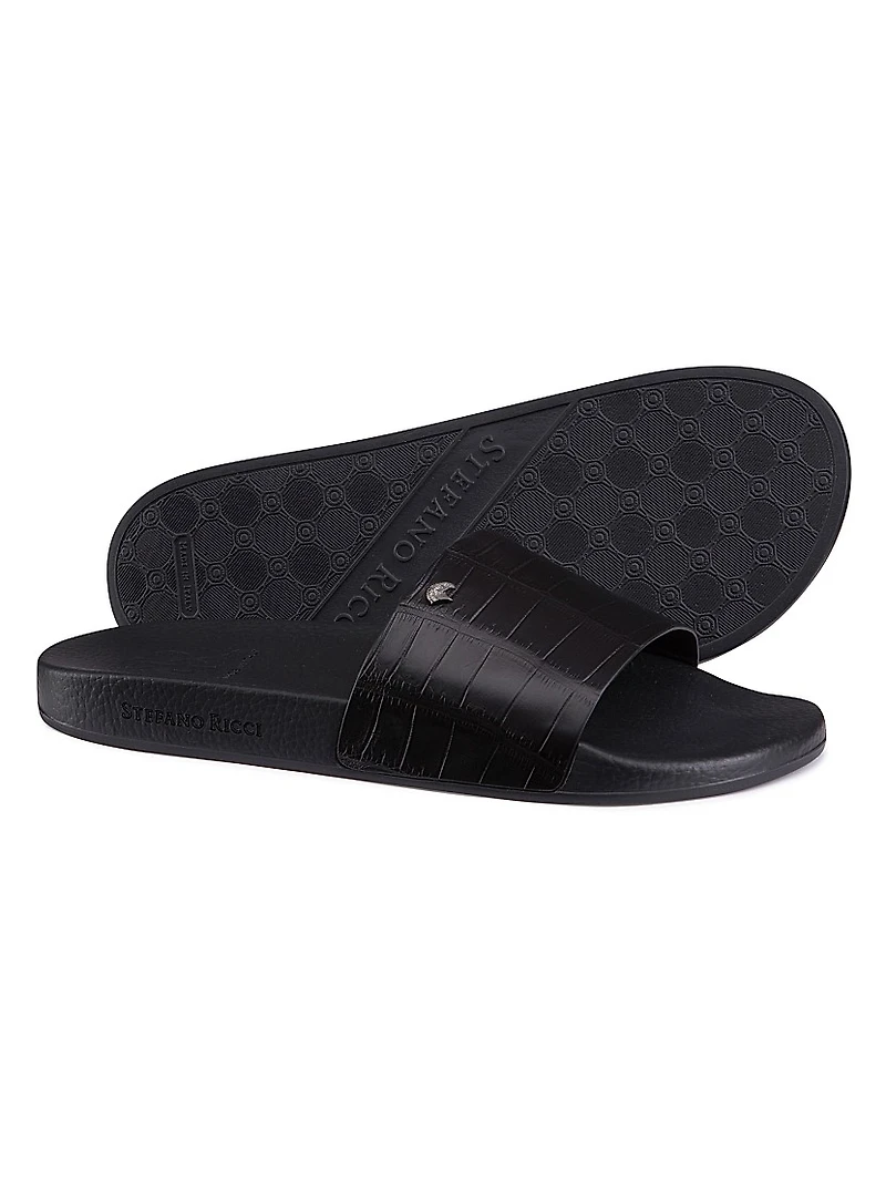 Matted Crocodile Leather Slides