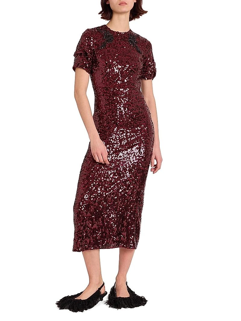 Sequined Short-Sleeve Cocktail Dress