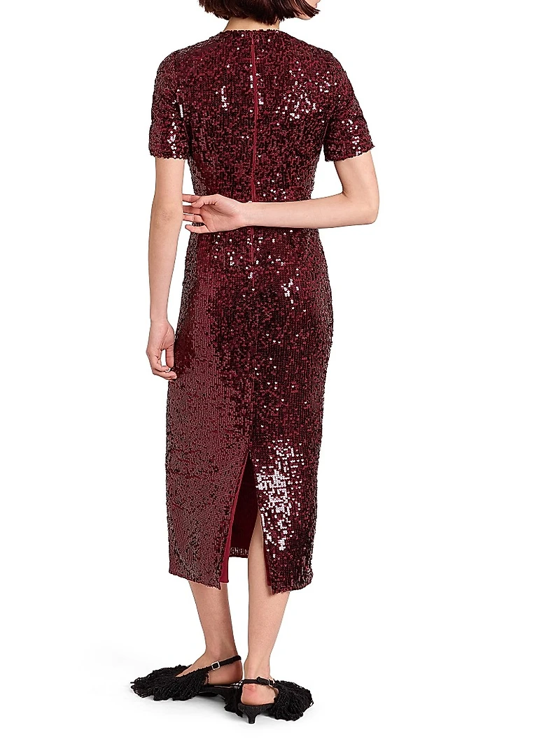 Sequined Short-Sleeve Cocktail Dress