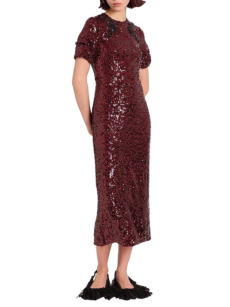 Sequined Short-Sleeve Cocktail Dress