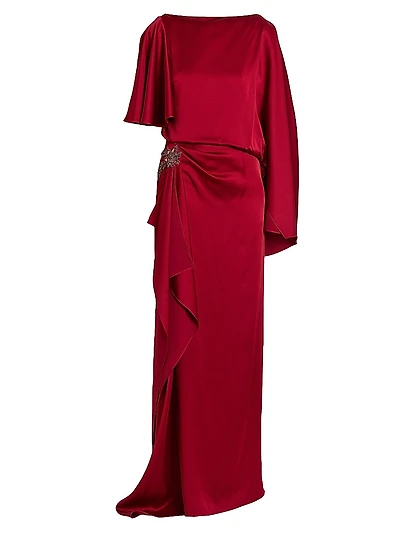 Satin Embellished Draped Gown