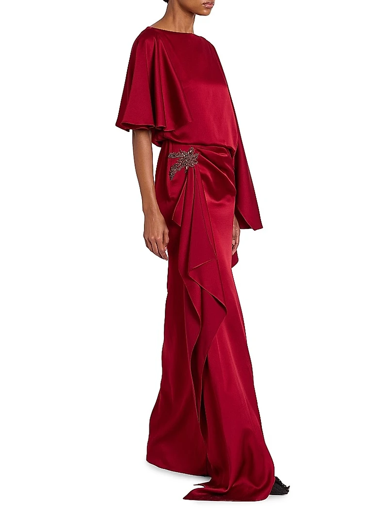 Satin Embellished Draped Gown