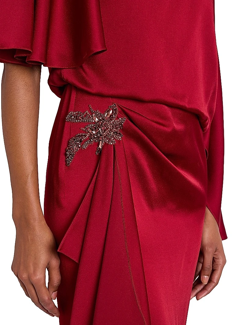 Satin Embellished Draped Gown