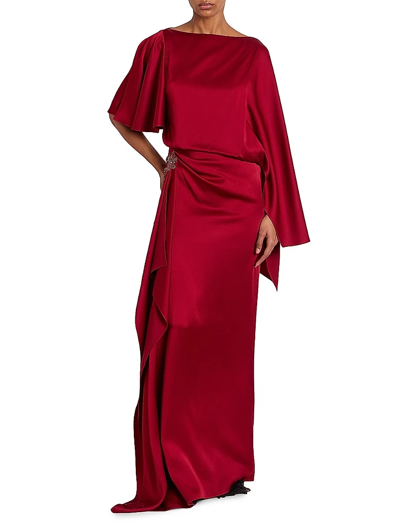 Satin Embellished Draped Gown