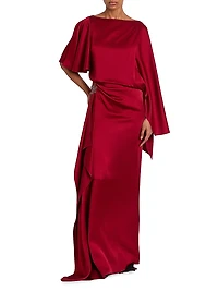 Satin Embellished Draped Gown