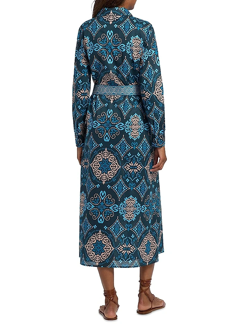 Bassa Medallion Cotton Midi-Shirtdress