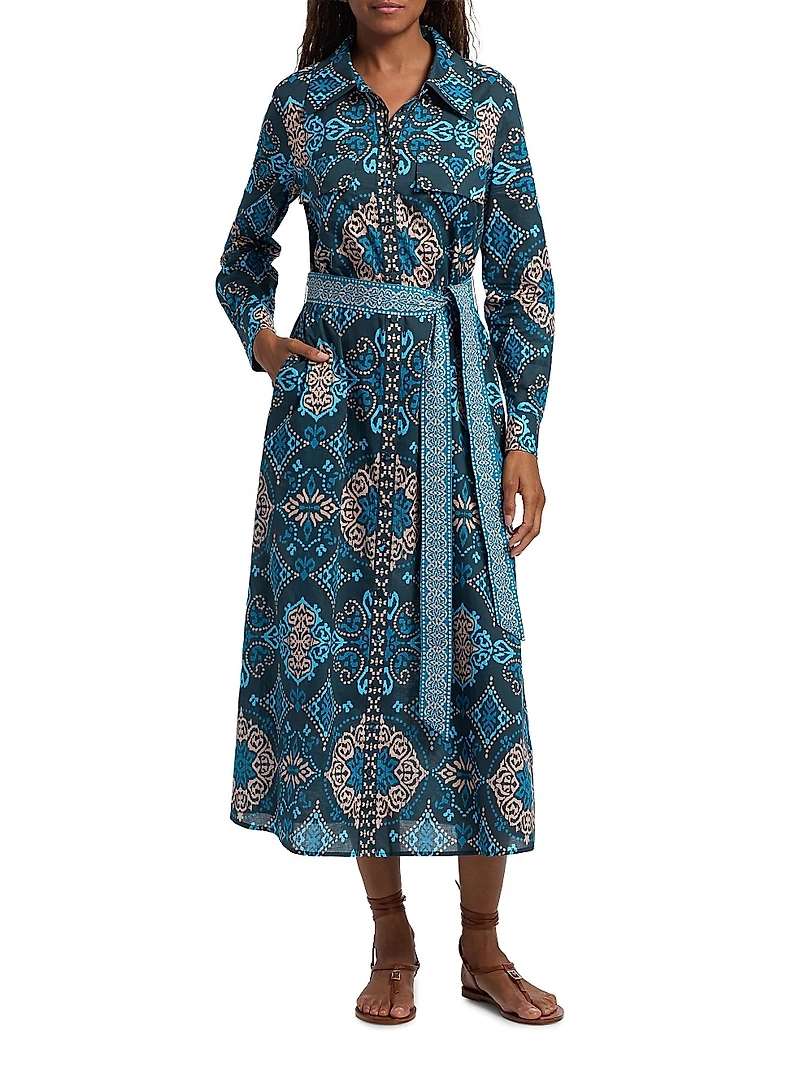 Bassa Medallion Cotton Midi-Shirtdress