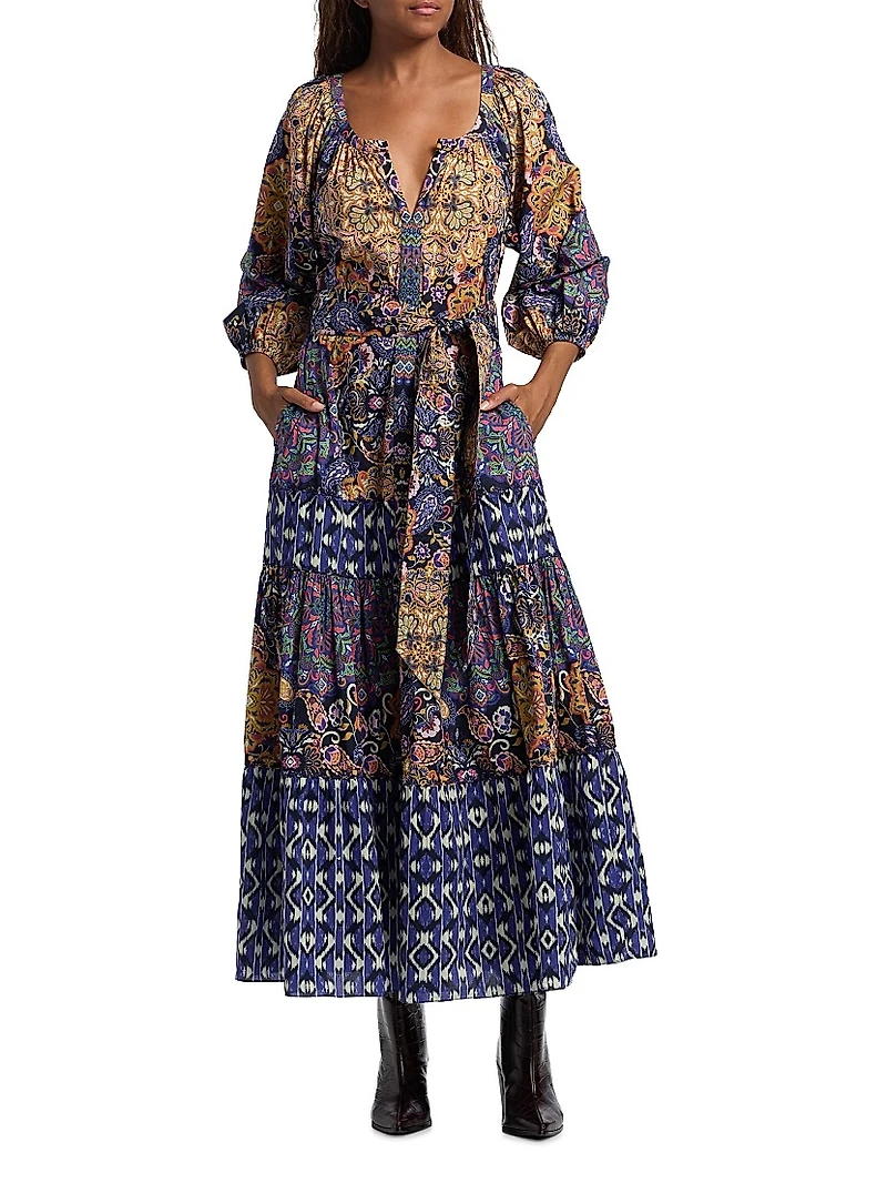 Johanna Multi-Print Cotton Maxi Dress