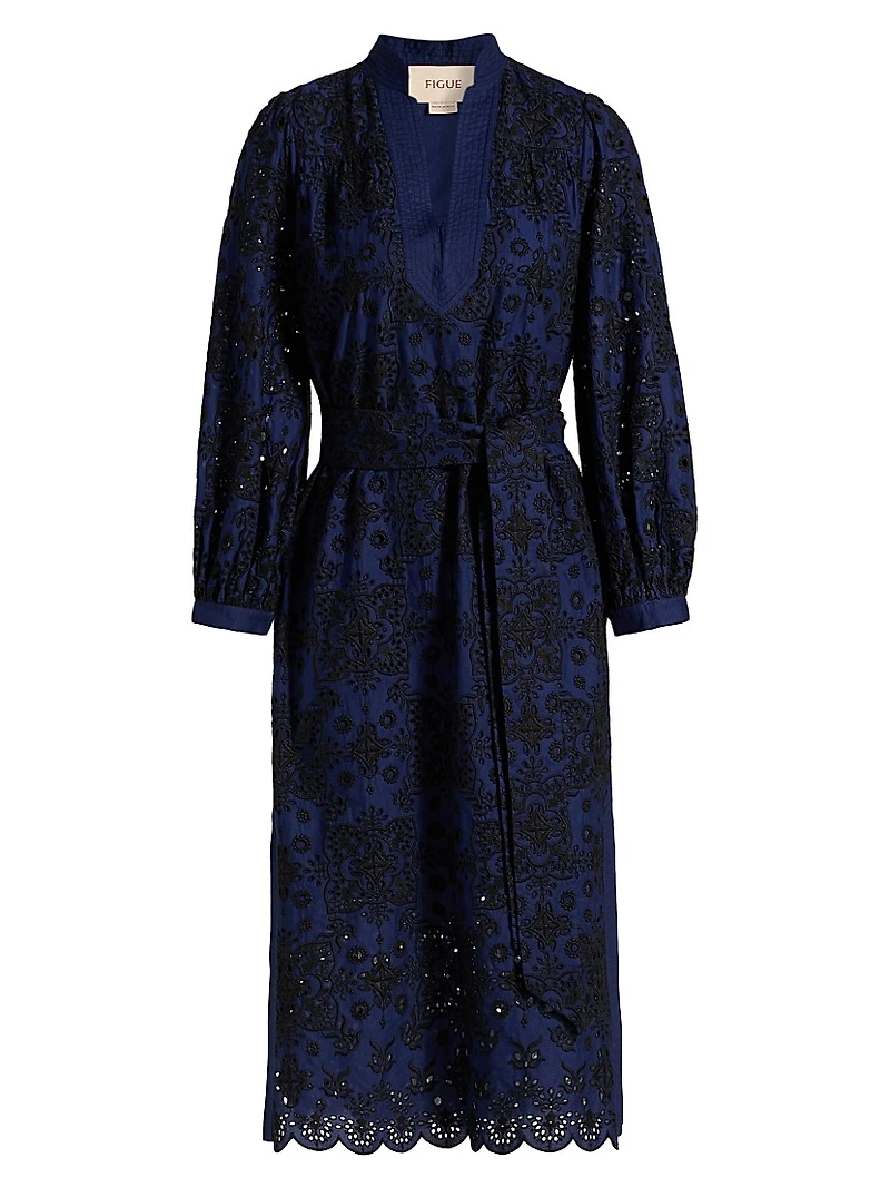 Clove Embroidered Belted Midi-Dress