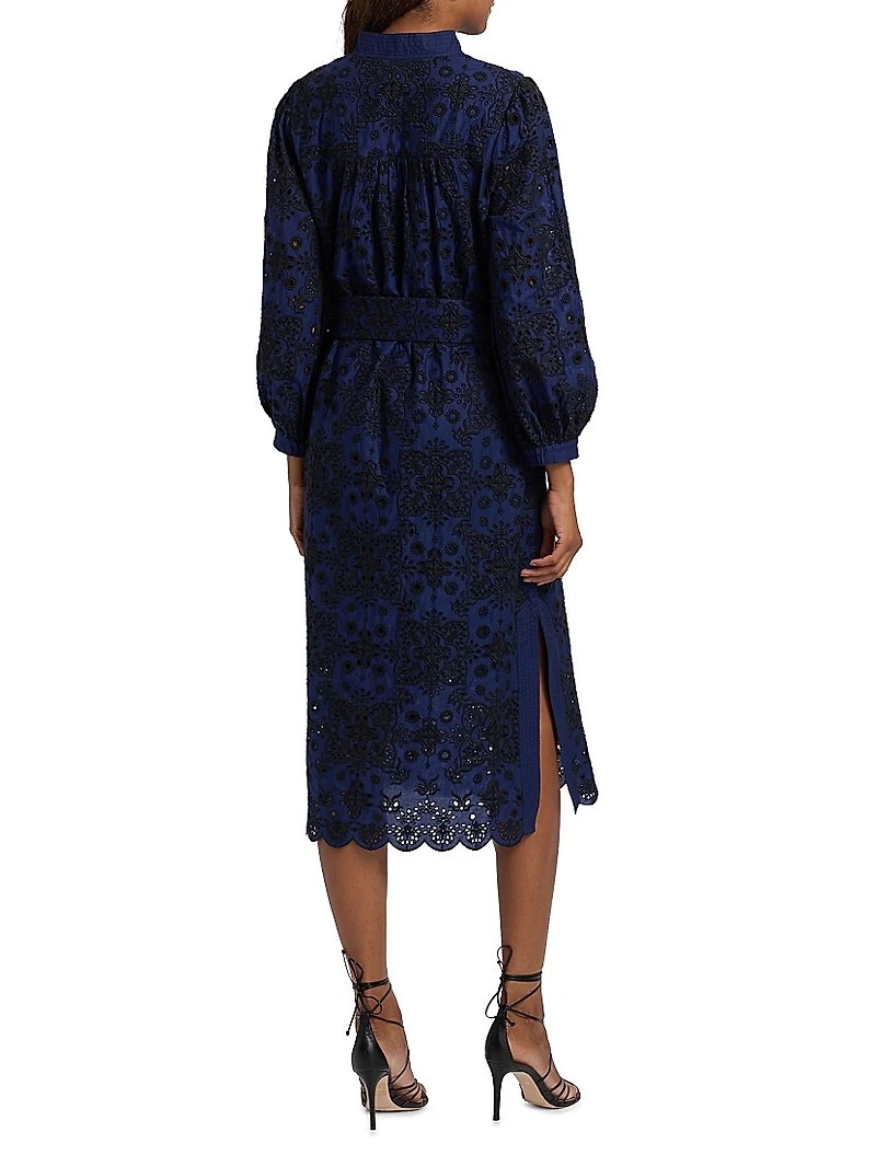 Clove Embroidered Belted Midi-Dress