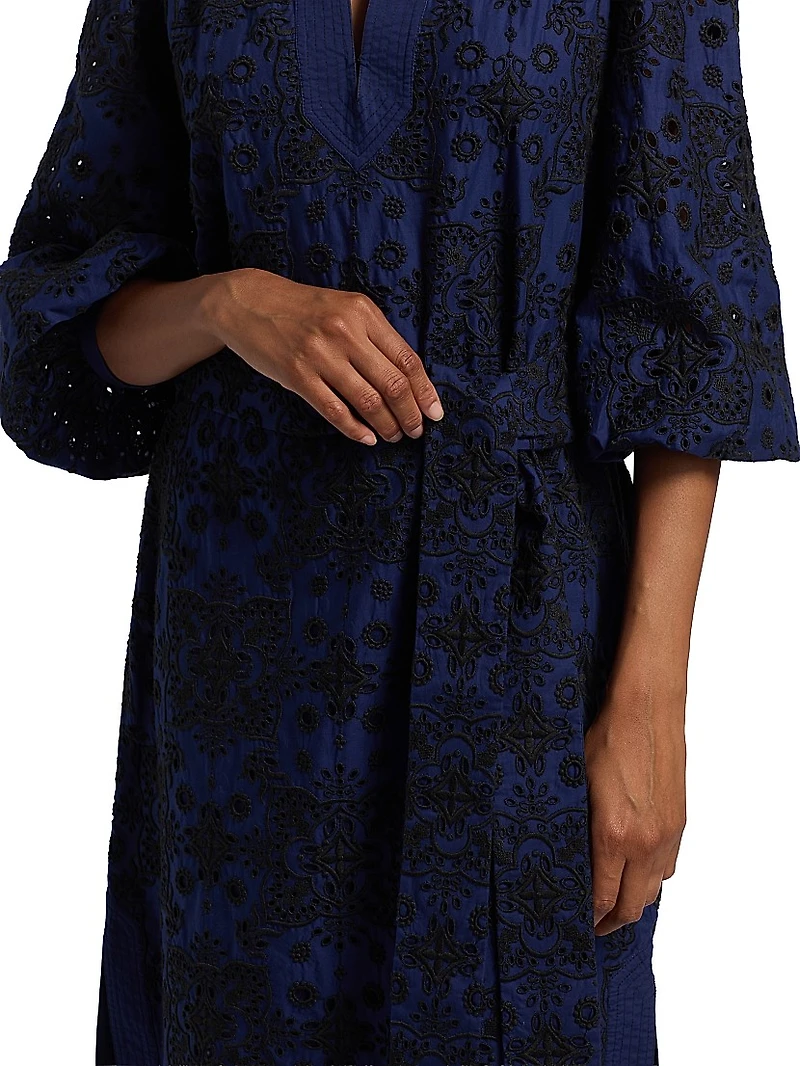 Clove Embroidered Belted Midi-Dress