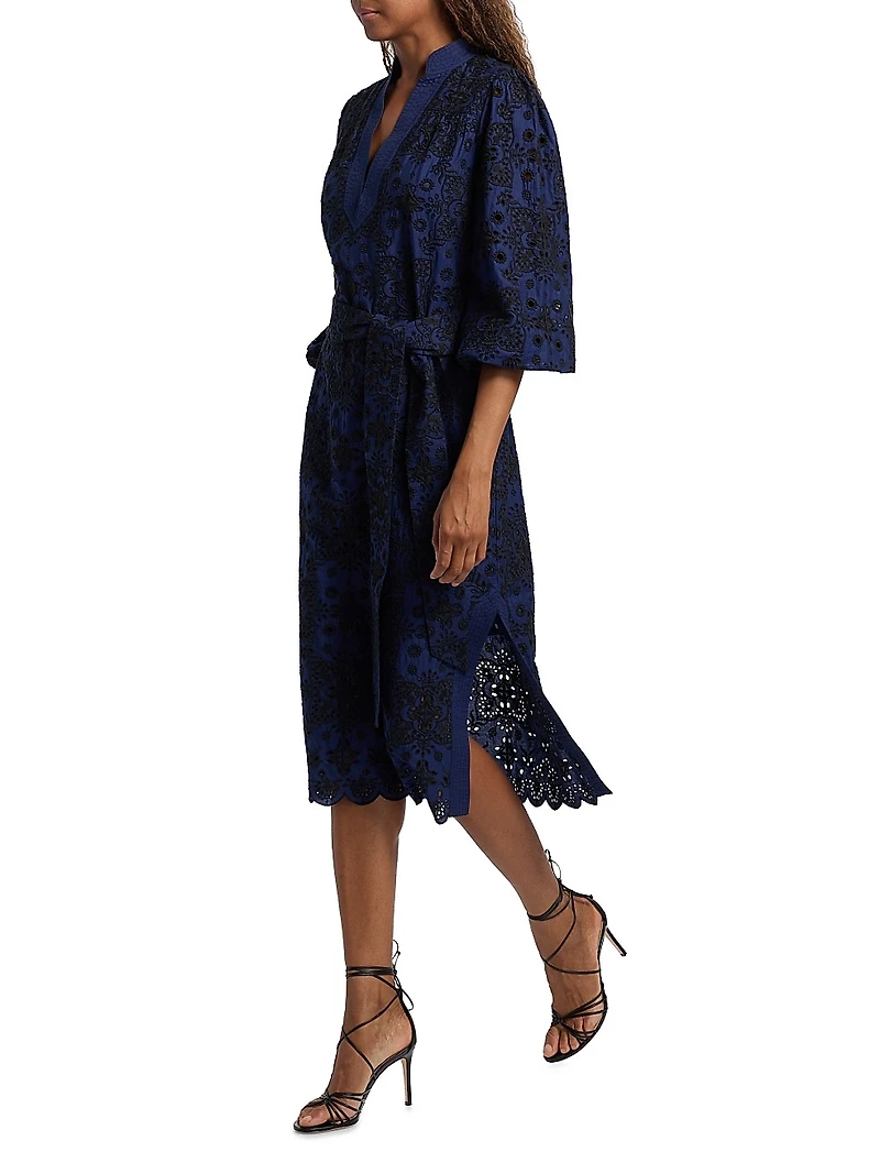 Clove Embroidered Belted Midi-Dress