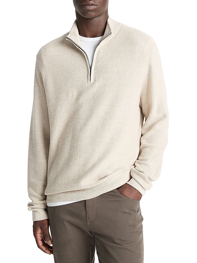 Geo-Jacquard Quarter-Zip Sweater