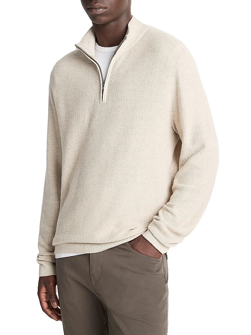 Geo-Jacquard Quarter-Zip Sweater