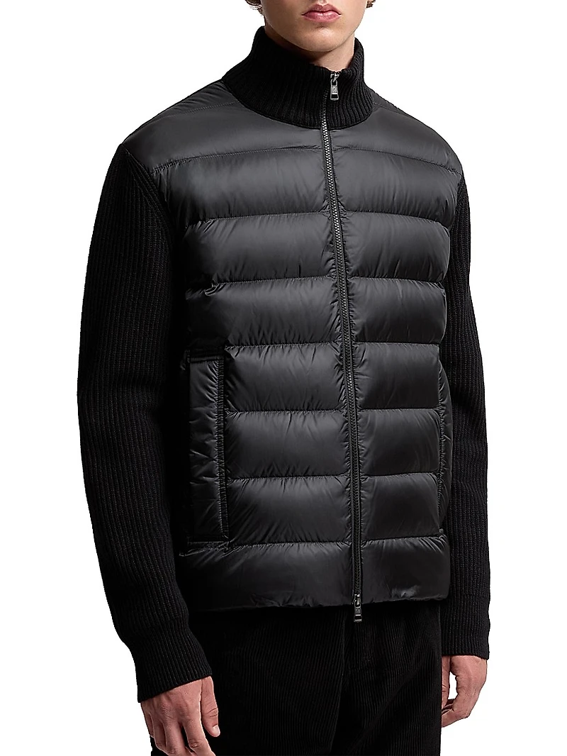 Down-Filled Zip-Up Cardigan Wool and Cashmere