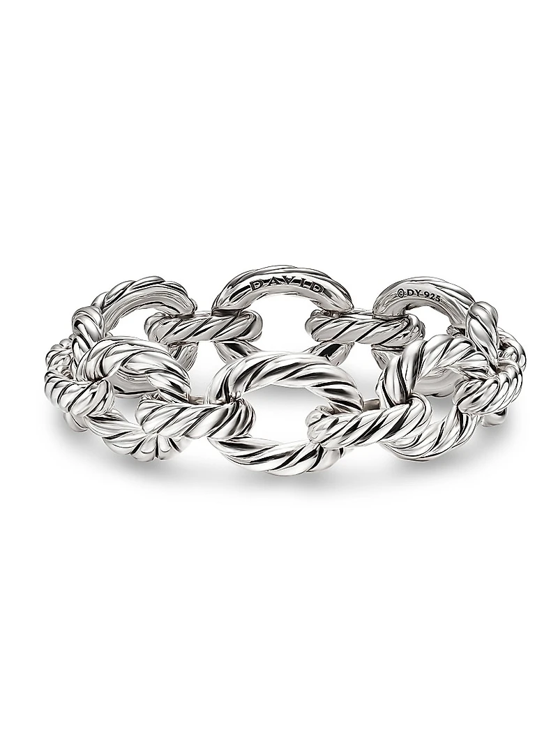 Sculpted Cable Oval Link Bracelet in Sterling Silver, 18MM