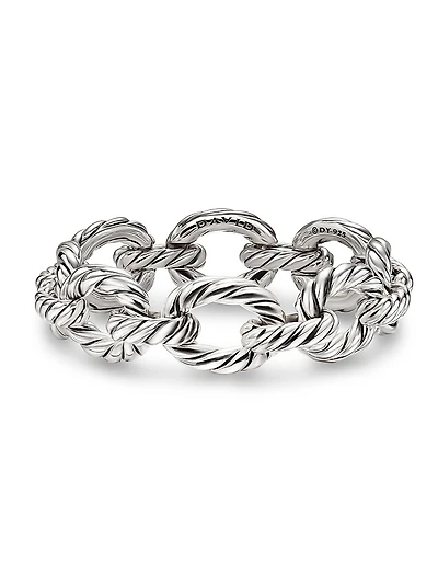 Sculpted Cable Oval Link Bracelet in Sterling Silver, 18MM