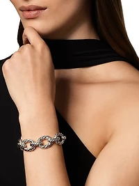 Sculpted Cable Oval Link Bracelet in Sterling Silver, 18MM