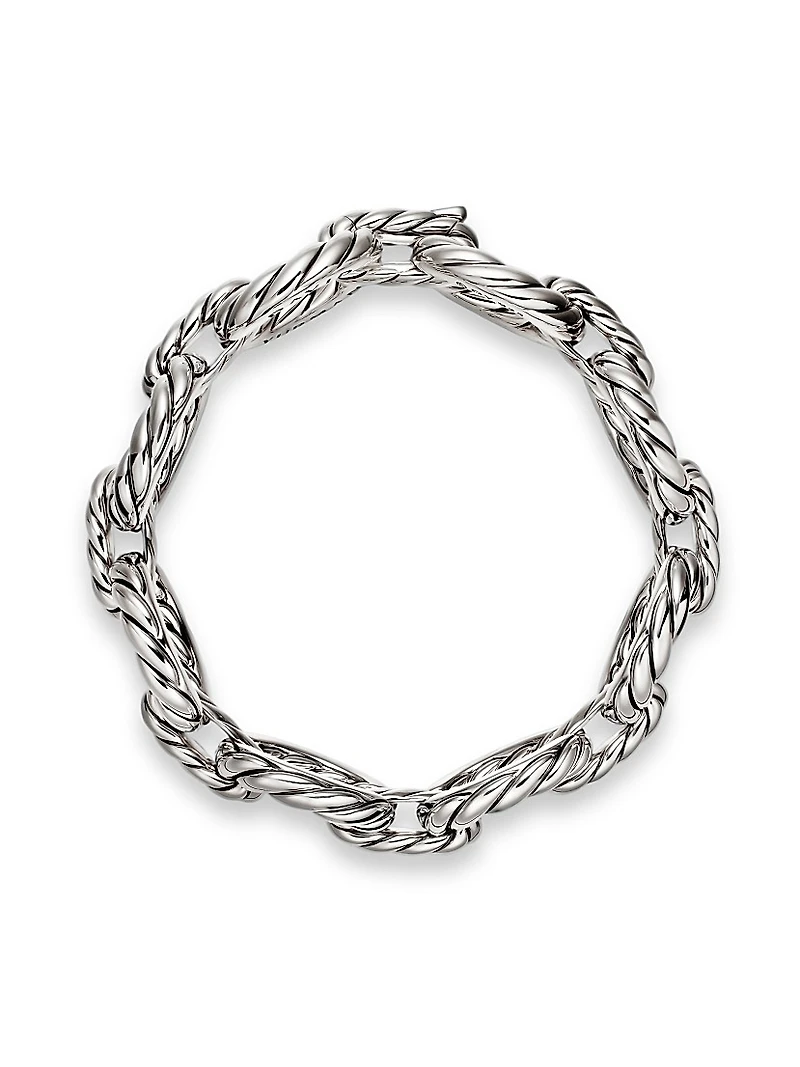 Sculpted Cable Oval Link Bracelet in Sterling Silver, 18MM