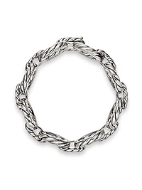 Sculpted Cable Oval Link Bracelet in Sterling Silver, 18MM
