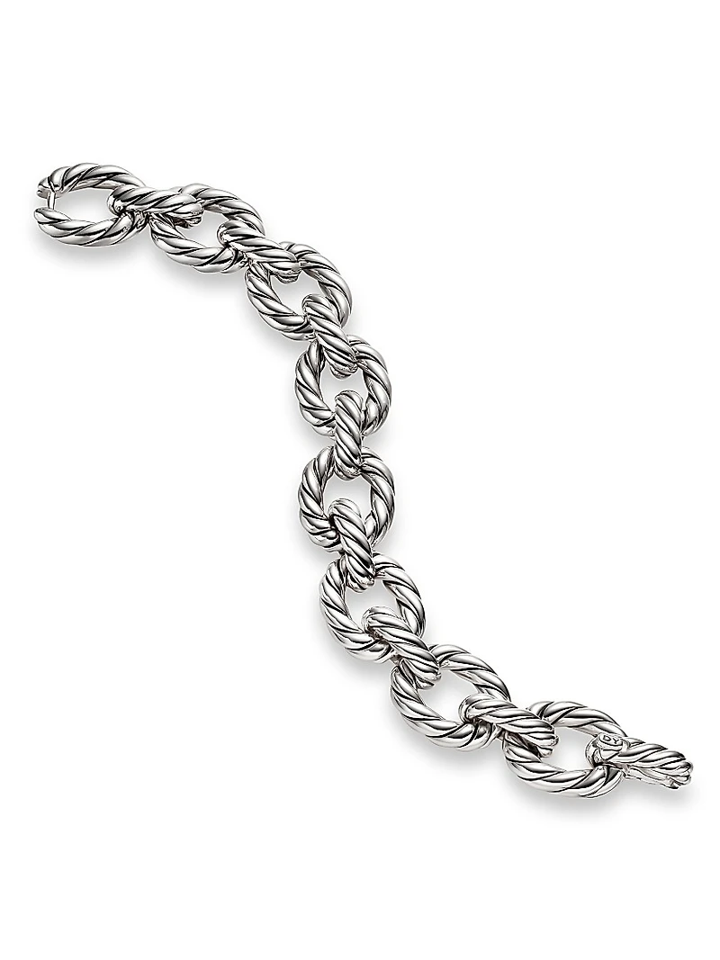 Sculpted Cable Oval Link Bracelet in Sterling Silver, 18MM