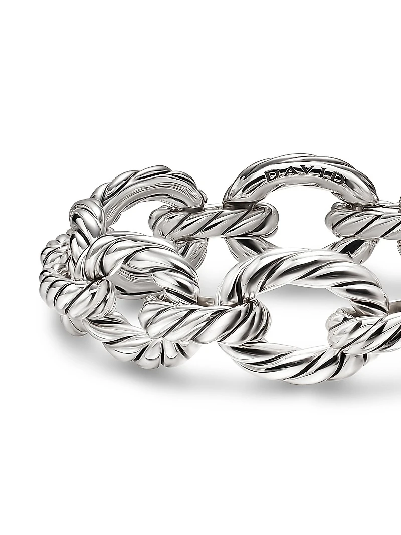 Sculpted Cable Oval Link Bracelet in Sterling Silver, 18MM