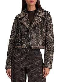 Embellished Leather Crop Jacket