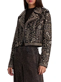 Embellished Leather Crop Jacket
