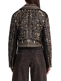 Embellished Leather Crop Jacket