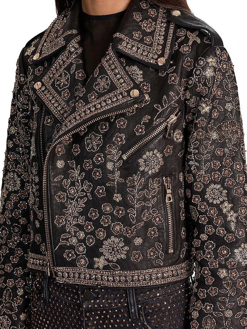Embellished Leather Crop Jacket