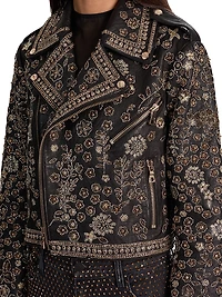 Embellished Leather Crop Jacket