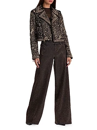 Embellished Leather Crop Jacket