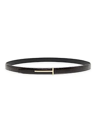 Slim T Crocodile-Embossed Leather Belt