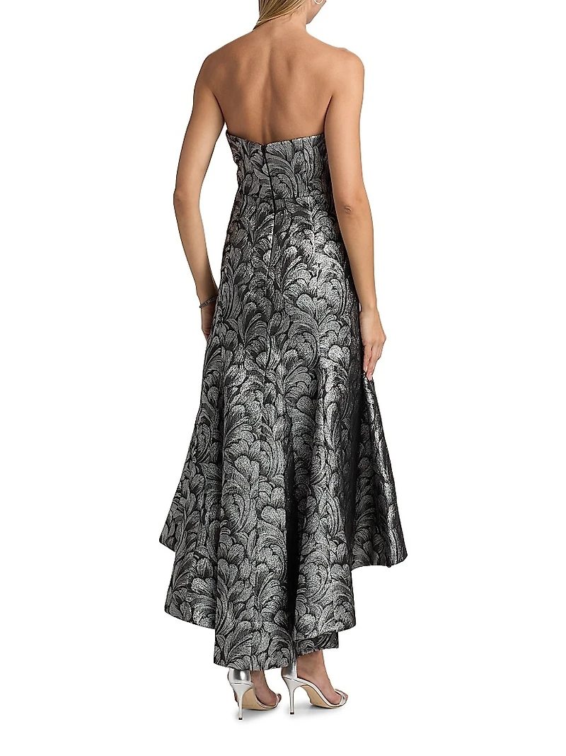 Diana Feather Jacquard Strapless Midi-Dress