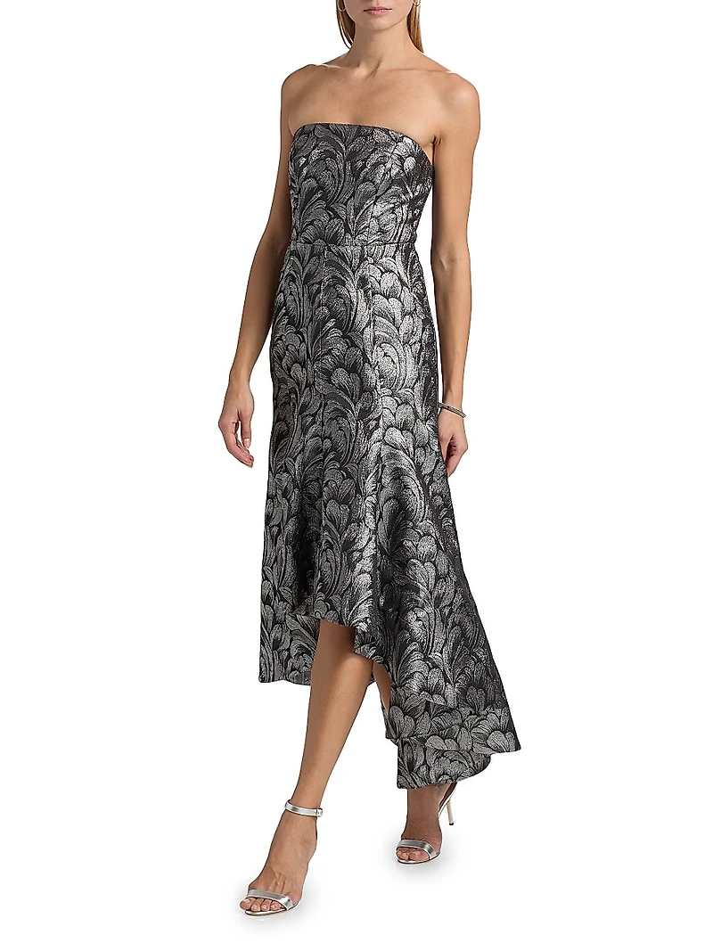 Diana Feather Jacquard Strapless Midi-Dress