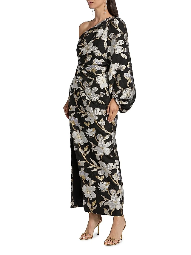 chinese dress ladies Adrianna Papell Sleeveless Floral Jacquard High-Low Gown main image 1
