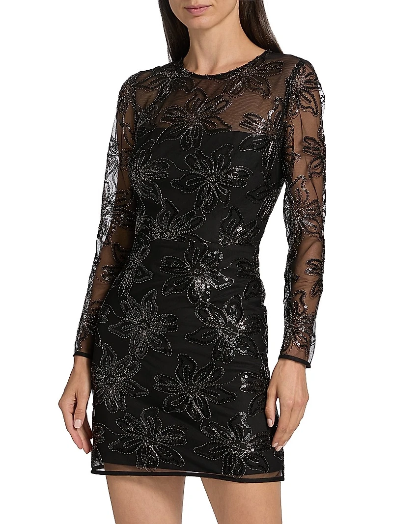 Adele Embroidered-Mesh Minidress