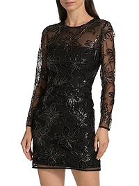 Adele Embroidered-Mesh Minidress