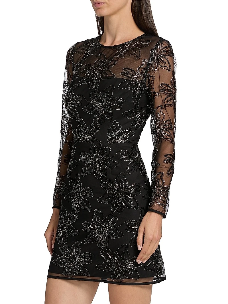 Adele Embroidered-Mesh Minidress