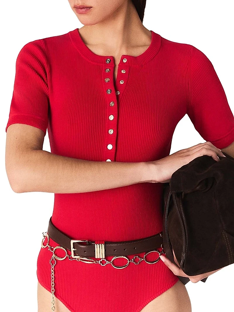 Ribbed Knit Sleeve Bodysuit