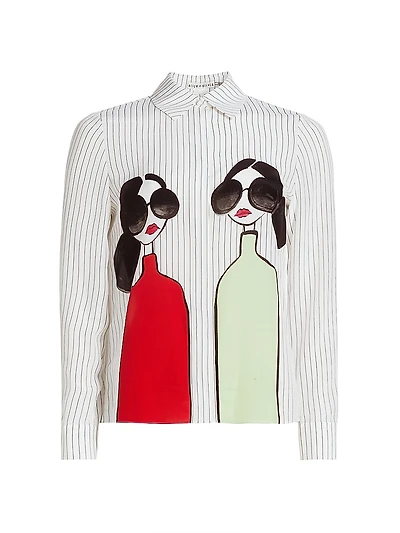 Willa Staceface Pinstripe Silk Shirt
