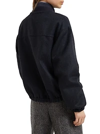 Hand Crafted Virgin Wool Double Cloth Bomber Jacket with Shiny Zipper Pull
