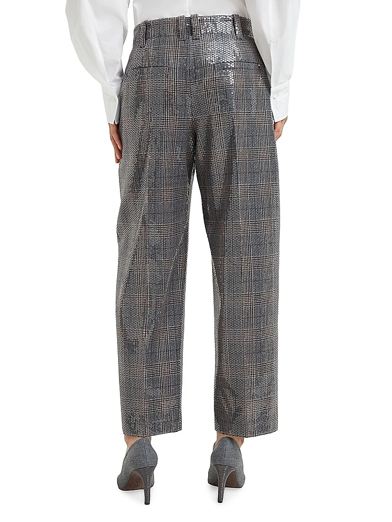 Virgin Wool Prince of Wales Pleated Chino Trousers