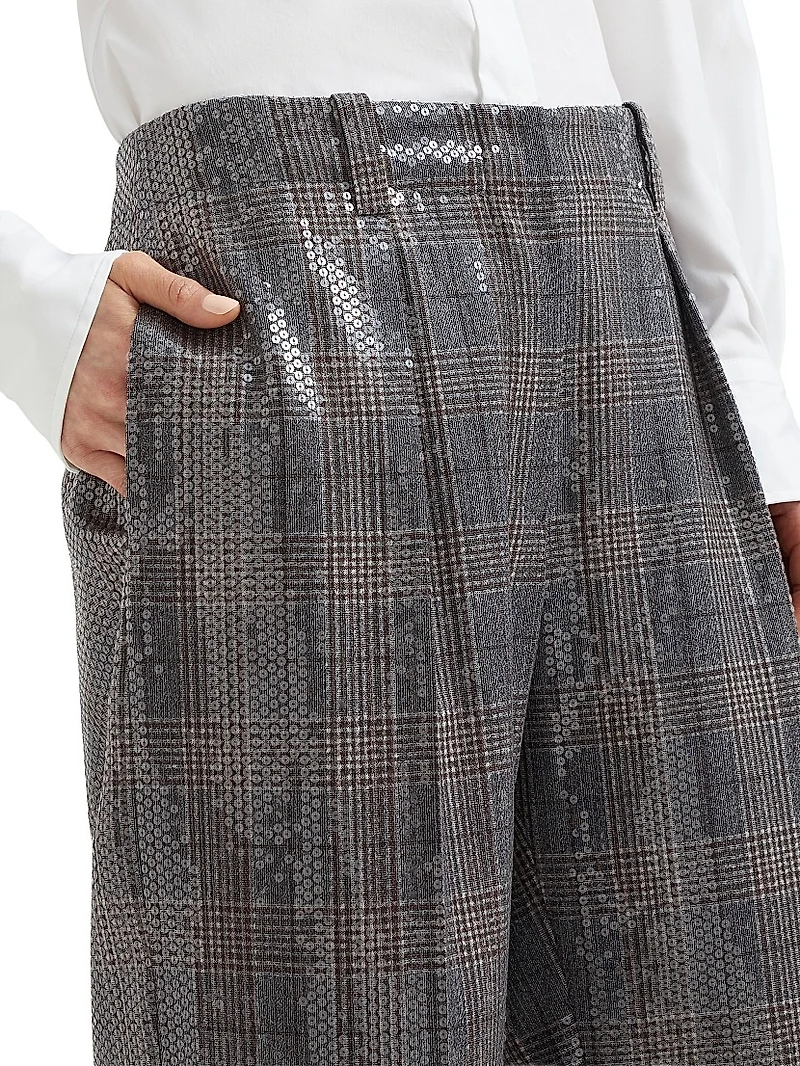 Virgin Wool Prince of Wales Pleated Chino Trousers