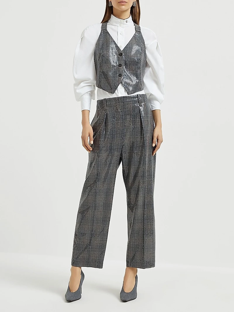 Virgin Wool Prince of Wales Pleated Chino Trousers