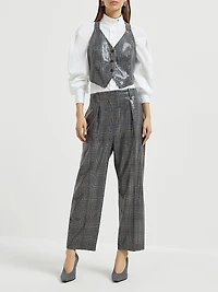 Virgin Wool Prince of Wales Pleated Chino Trousers