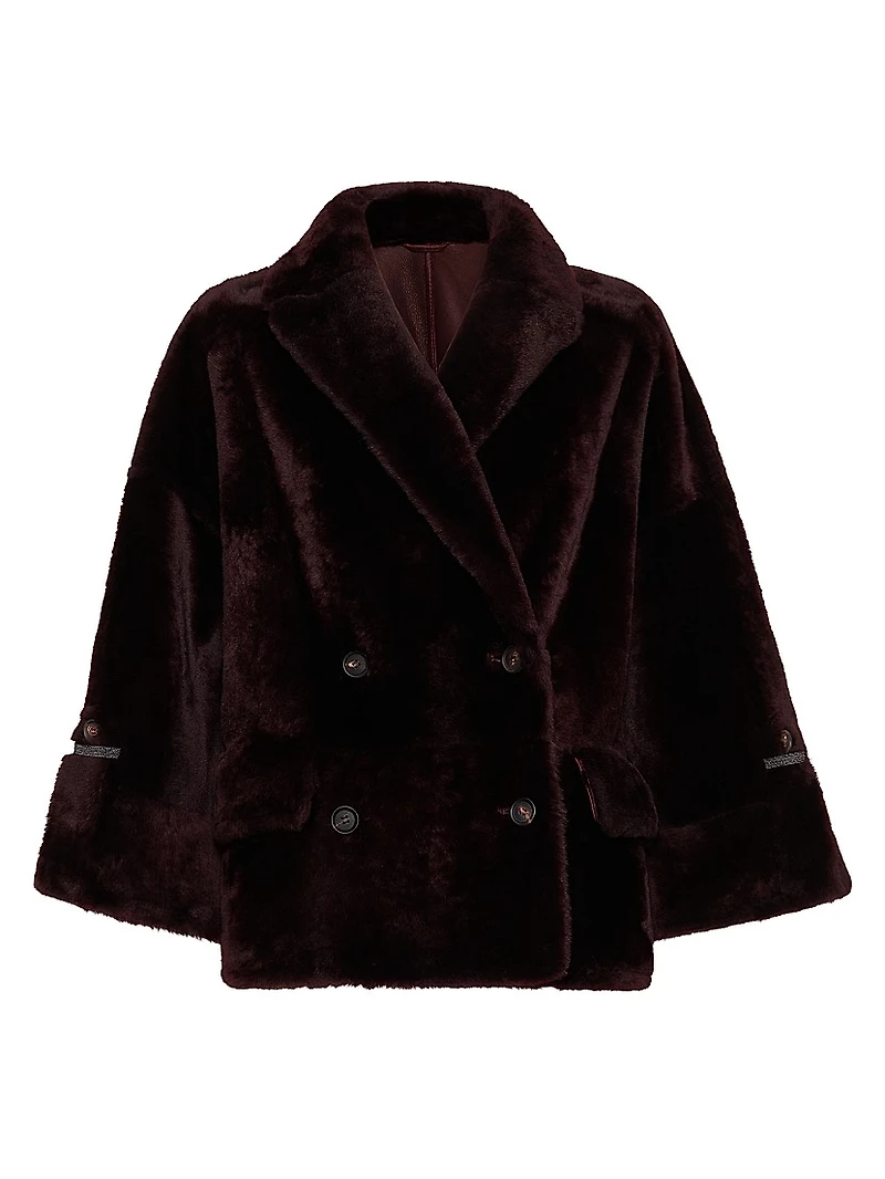 Reversible Shearling Outerwear Jacket with Shiny Cuff Details