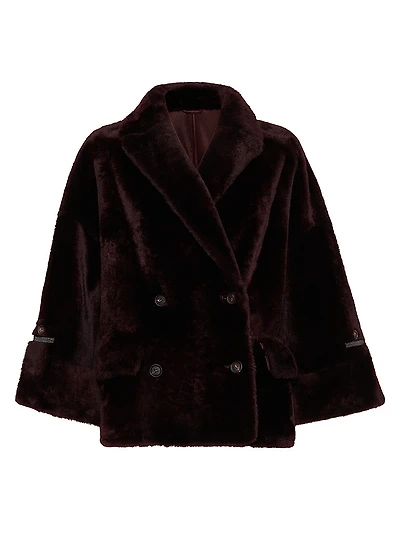Reversible Shearling Outerwear Jacket with Shiny Cuff Details